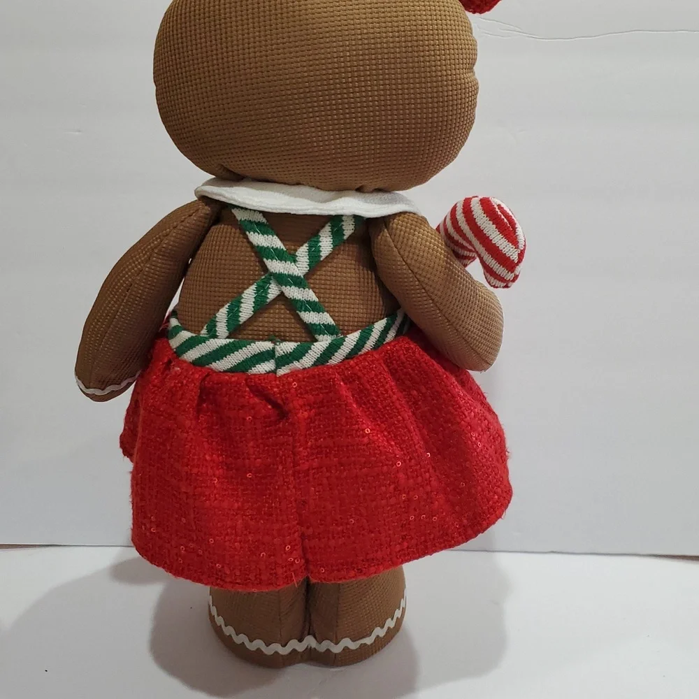 Gingerbread woman in red sequin boucle bow and‎ jumper Christmas holiday plushie